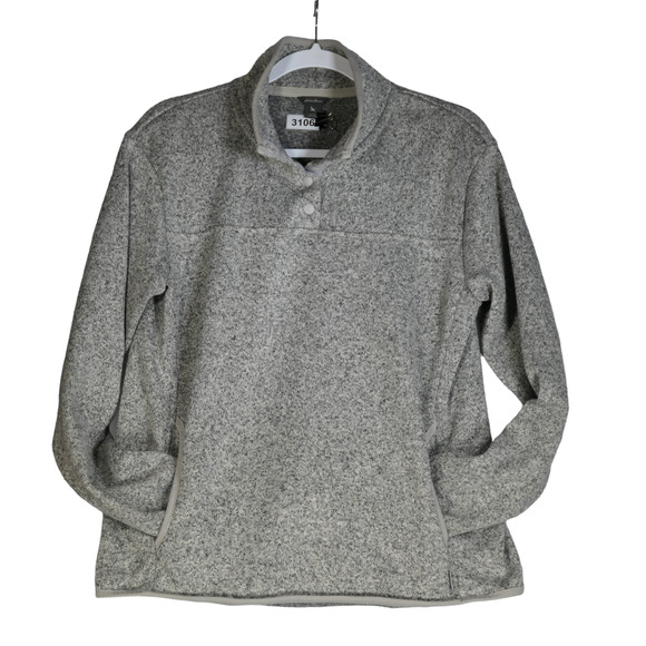 Eddie Bauer Cardigan Sweater Jacket Women Large Fleece Lined 1/4 Snap Pockets - Picture 1 of 11